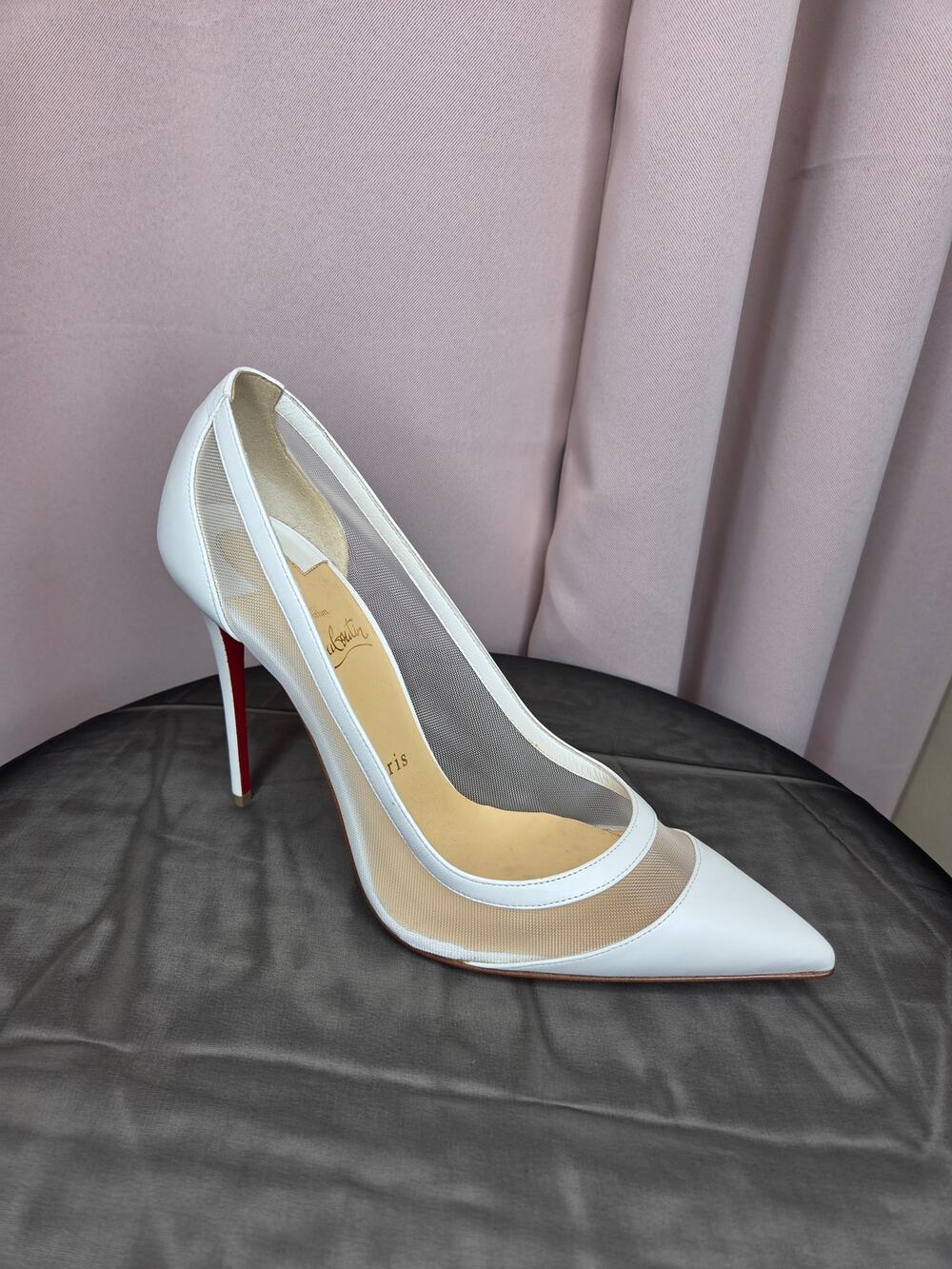Christian Louboutin Galativi 85/100 Mesh & Leather Pumps in White- Size 9